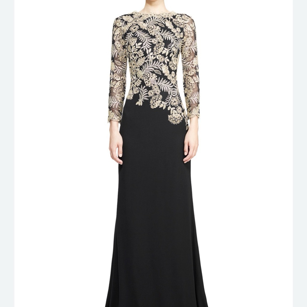 Tadashi Shoji Daru Gown Intricate Lace Sleeve Embroidered Dress Women's 10 L
